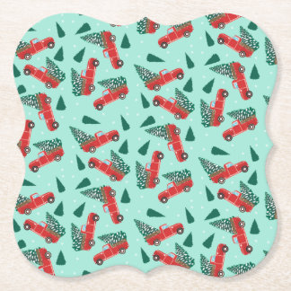 Christmas Truck With A Tree Red Paper Coaster