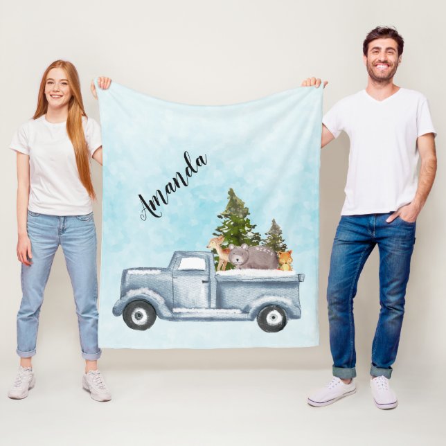 Christmas Truck with Cute Animals Fleece Blanket (In Situ)