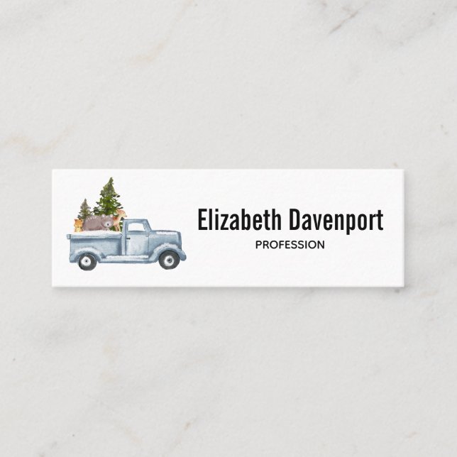 Christmas Truck with Cute Animals Mini Business Card (Front)