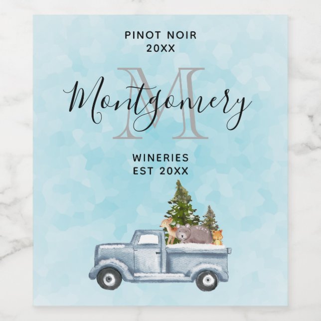  Christmas Truck with Cute Animals Wine Making Label (Single Label)