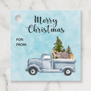 Christmas Truck with Pine Trees & Forest Animals Favour Tags