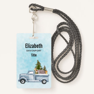 Christmas Truck with Pine Trees & Forest Animals ID Badge