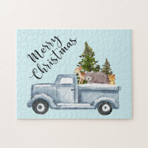 Christmas Truck with Pine Trees & Forest Animals Jigsaw Puzzle