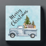 Christmas Truck with Pine Trees & Forest Animals Plaque<br><div class="desc">A photo plaque with a festive holiday design. A truck carrying Christmas pine trees along with some woodland animals. A bear a fox and a deer standing in the back going for a ride. Design created with watercolors.</div>