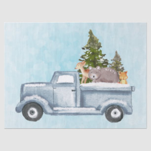 Christmas Truck with Pine Trees & Forest Animals Tissue Paper
