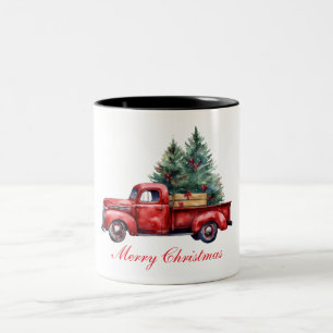 Christmas truck with tree2 Two-Tone coffee mug