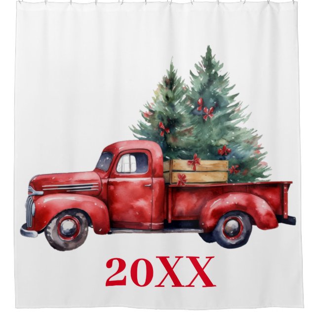 Christmas truck with tree shower curtain (Front)
