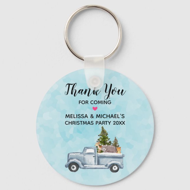Christmas Truck with Trees & Animals Party Favour Key Ring (Front)