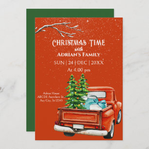 Christmas truck with trees on snow invitation