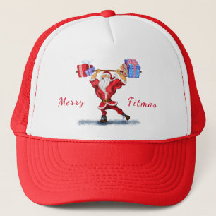 Christmas Trucker Hat Bodybuilder Santa with Gifts