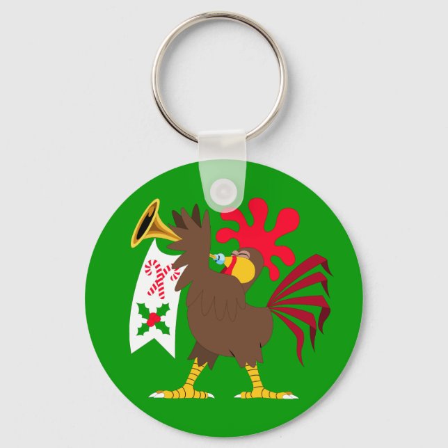 Christmas Trumpeting Rooster Key Ring (Front)