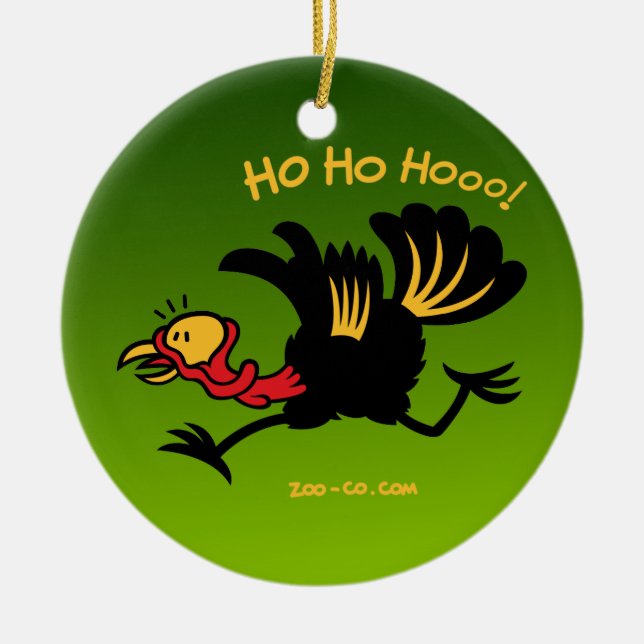 Christmas Turkey Running Away! Ceramic Tree Decoration (Front)