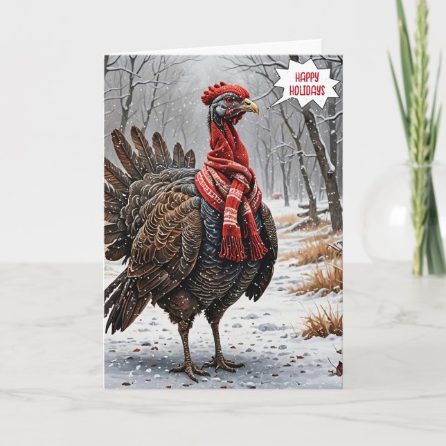 Christmas Turkey With Red Scarf Card (Front)