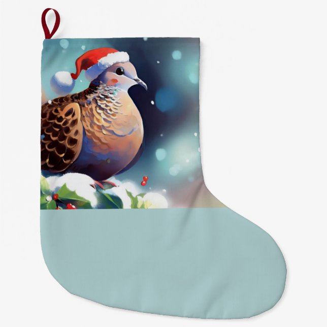 Christmas Turtle Dove 2 Large Christmas Stocking (Front)