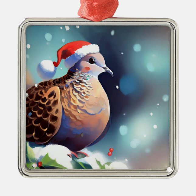 Christmas Turtle Dove 2 Metal Tree Decoration (Front)