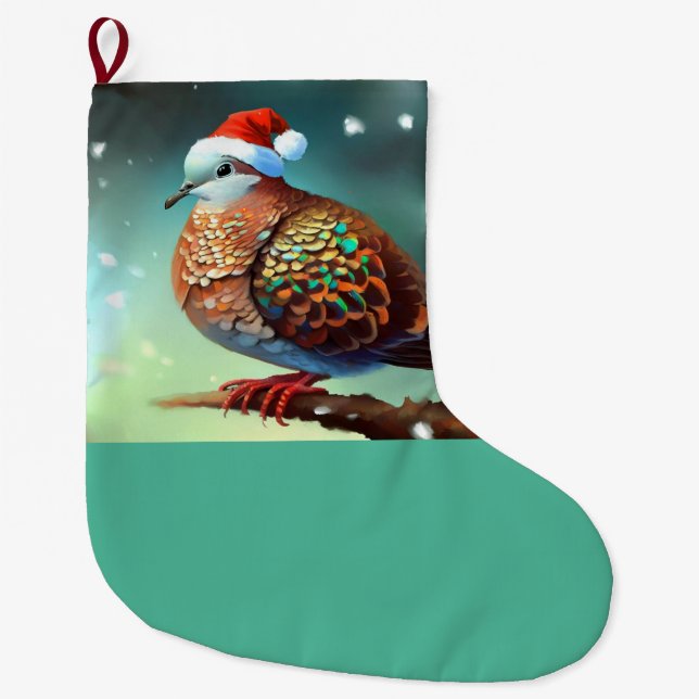 Christmas Turtle Dove 3 Large Christmas Stocking (Front)