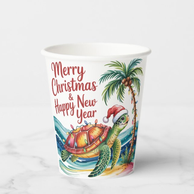 Christmas Turtle in Paradise  Paper Cups (Front)