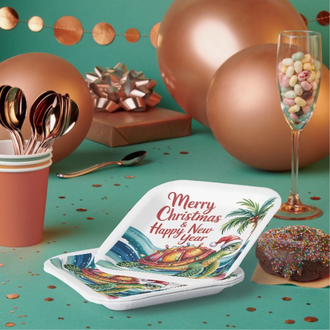 Christmas Turtle in Paradise  Paper Plate (Multi)