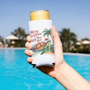 Christmas Turtle in Paradise Seltzer Can Cooler