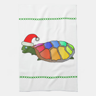 Christmas Turtle in Santa Hat Personalised Tea Towel