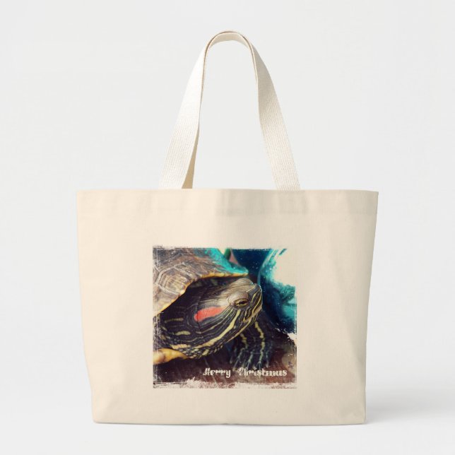Christmas Turtle Large Tote Bag (Front)