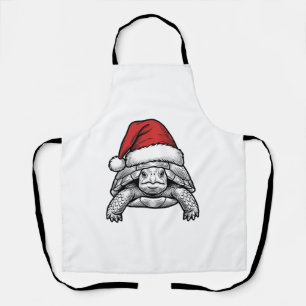 Christmas Turtle Santa Hat Vintage Engraving Desig Apron
