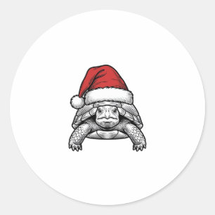 Christmas Turtle Santa Hat Vintage Engraving Desig Classic Round Sticker