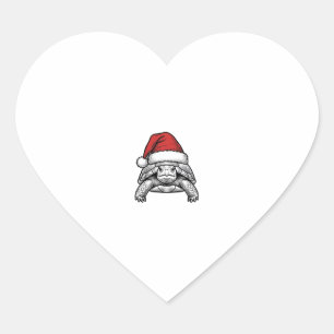 Christmas Turtle Santa Hat Vintage Engraving Desig Heart Sticker