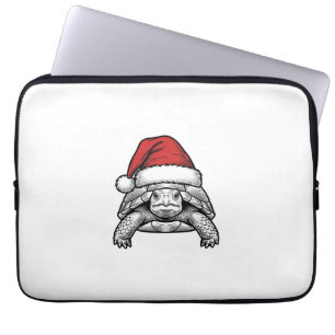 Christmas Turtle Santa Hat Vintage Engraving Desig Laptop Sleeve