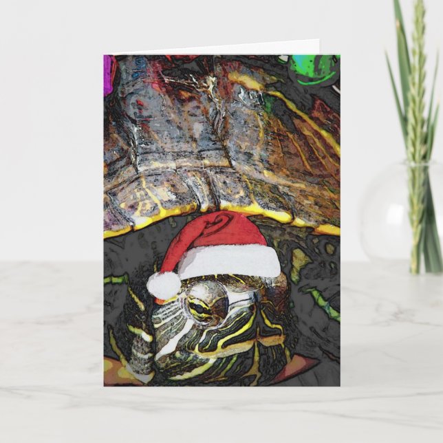 Christmas Turtle Wearing Santa Hat Holiday Card (Front)