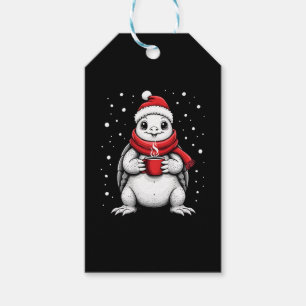 Christmas Turtle with Santa Hat Coffee Lover Funny Gift Tags