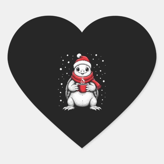 Christmas Turtle with Santa Hat Coffee Lover Funny Heart Sticker (Front)