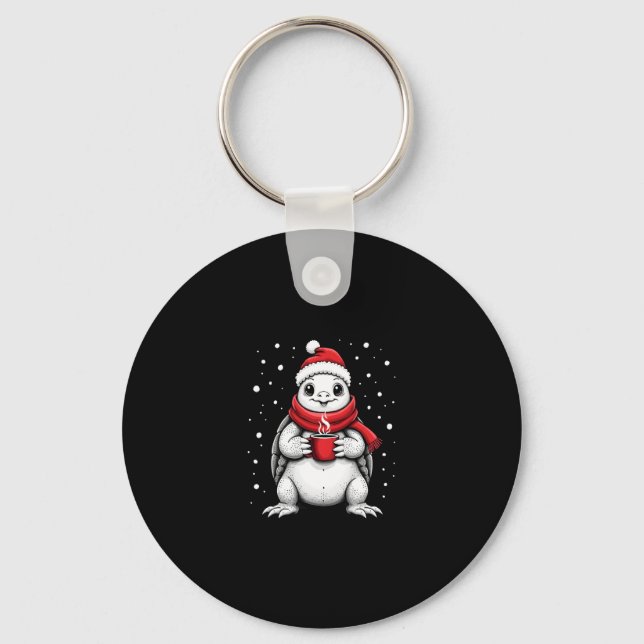 Christmas Turtle with Santa Hat Coffee Lover Funny Key Ring (Front)