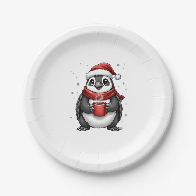 Christmas Turtle with Santa Hat Coffee Lover Funny Paper Plate (Front)