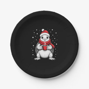 Christmas Turtle with Santa Hat Coffee Lover Funny Paper Plate