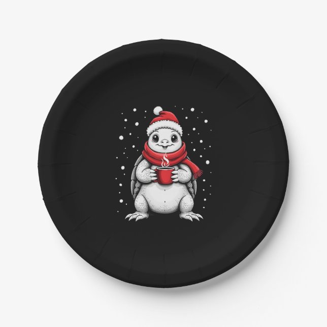 Christmas Turtle with Santa Hat Coffee Lover Funny Paper Plate (Front)