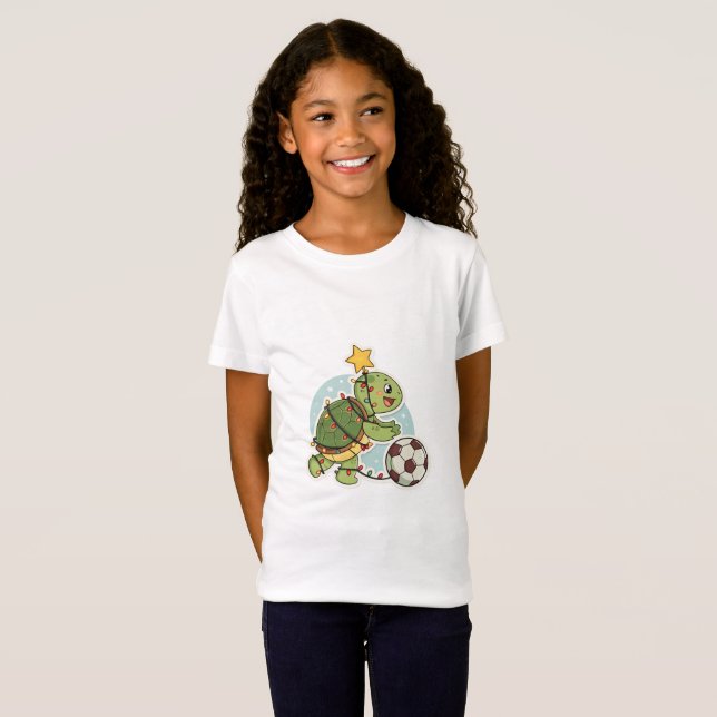 Christmas Turtle with Soccer Ball T-Shirt (Front Full)