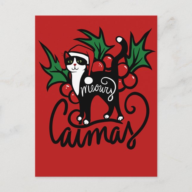 Christmas Tuxedo Cat Postcard (Front)