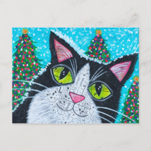 christmas Tuxedo Cat Postcard