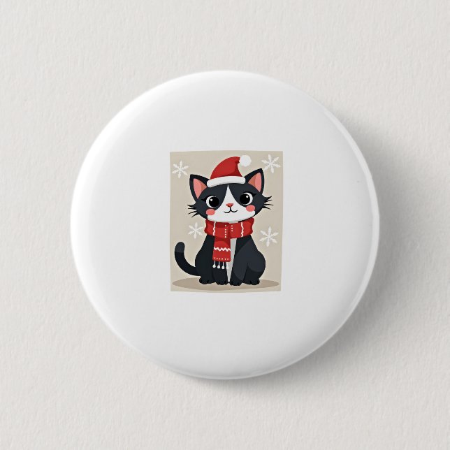 Christmas Tuxedo Cat Santa Scarf Ugly Xmas Women G 6 Cm Round Badge (Front)