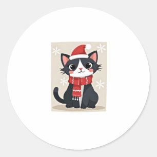 Christmas Tuxedo Cat Santa Scarf Ugly Xmas Women G Classic Round Sticker