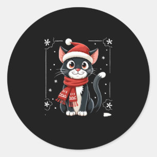 Christmas Tuxedo Cat Santa Scarf Ugly Xmas Women G Classic Round Sticker