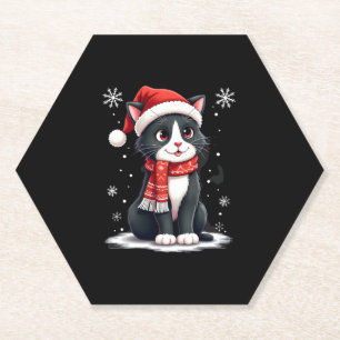 Christmas Tuxedo Cat Santa Scarf Ugly Xmas Women G Paper Coaster