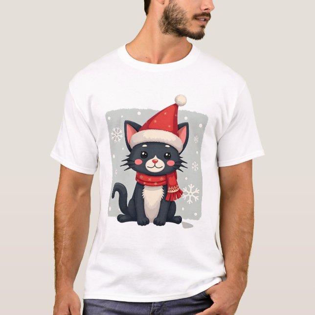 Christmas Tuxedo Cat Santa Scarf Ugly Xmas Women G T-Shirt (Front)