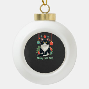 Christmas Tuxedo Cat with Holiday Decorations Merr