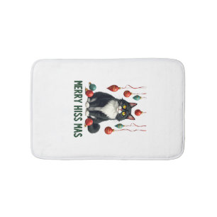 Christmas Tuxedo Cat with Holiday Decorations Merr Bath Mat
