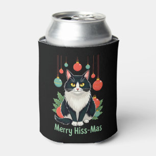 Christmas Tuxedo Cat with Holiday Decorations Merr Can Cooler