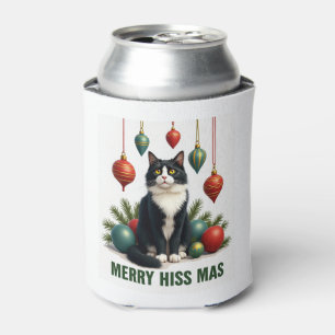 Christmas Tuxedo Cat with Holiday Decorations Merr Can Cooler