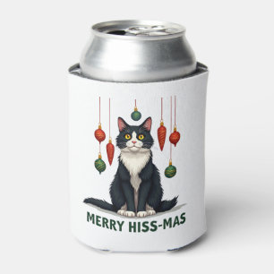 Christmas Tuxedo Cat with Holiday Decorations Merr Can Cooler