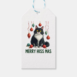 Christmas Tuxedo Cat with Holiday Decorations Merr Gift Tags